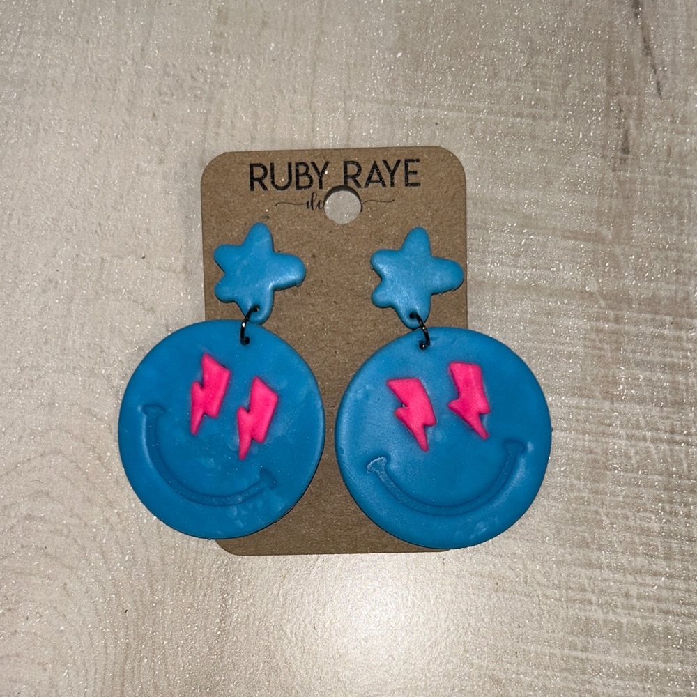 Blue and Pink Handmade Clay Earrings